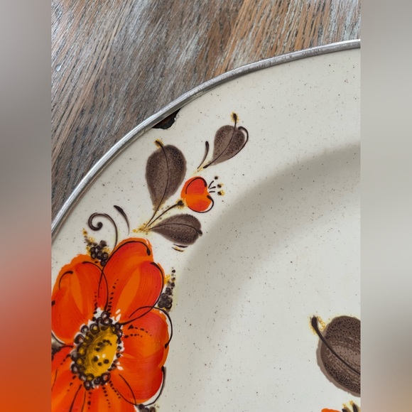 Vintage Retro 70’s Sanko Ware Show-Pans Orange Floral Enameled Tray❤️ - Picture 7 of 11